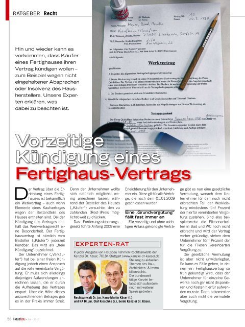 Vorzeitige Kündigung eines Fertighaus-Vertrags - Kanzlei Dr. Käser