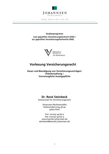 Vorlesung Vorlesung Versicherungsrecht - Johannsen