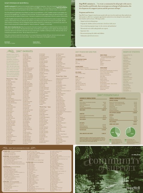 2007 donors 2007 financials - Hopewell Cancer Support