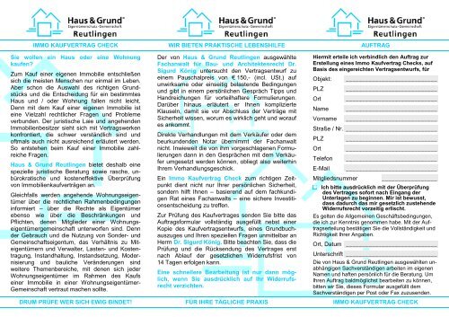 immo kaufvertrag check - bei Haus und Grund Reutlingen