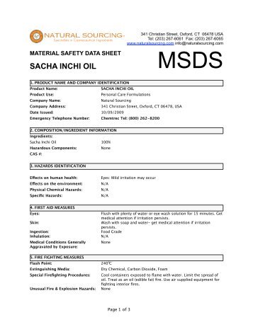 (MSDS) Sacha Inchi Oil - Natural Sourcing, LLC