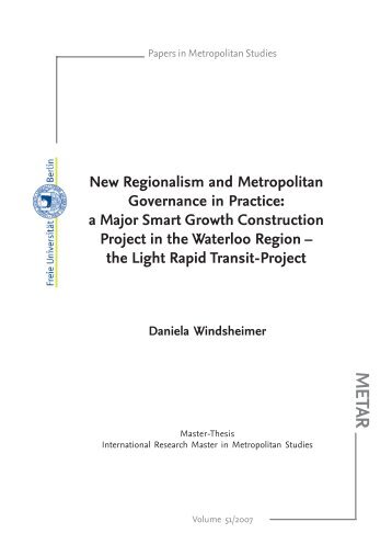 New Regionalism and Metropolitan Governance in Practice - Freie ...