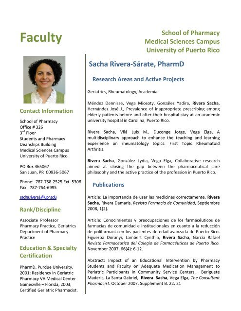 Faculty - School of Pharmacy | University of Puerto Rico ...