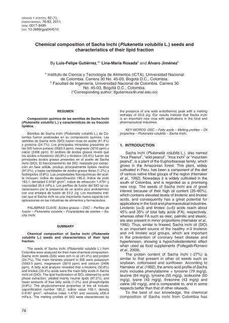 Chemical composition of Sacha Inchi - Grasas y Aceites