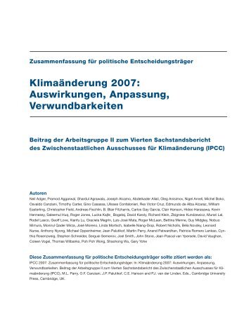 Klimaänderung 2007: Auswirkungen, Anpassung, Verwundbarkeiten