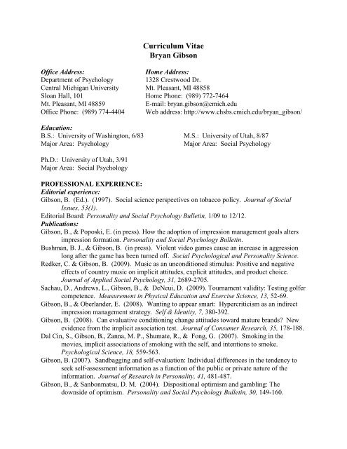 Curriculum Vitae Bryan Gibson - Central Michigan University