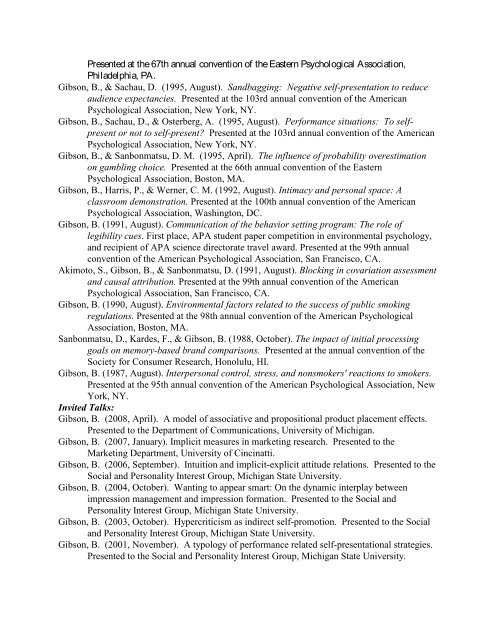 Curriculum Vitae Bryan Gibson - Central Michigan University