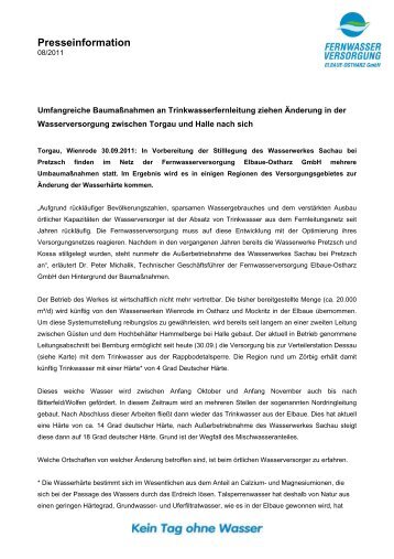 Presseinformation - Fernwasserversorgung Elbaue-Ostharz GmbH