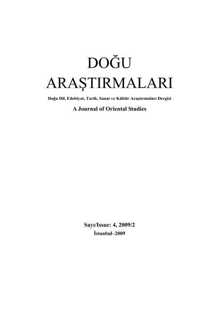 a journal of oriental studies sayi issue dogu edebiyati