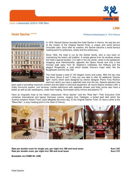 LINK Hotel Sacher ***** - AMEE