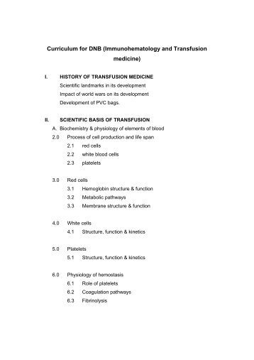 Curriculum for DNB (Immunohematology and Transfusion medicine)
