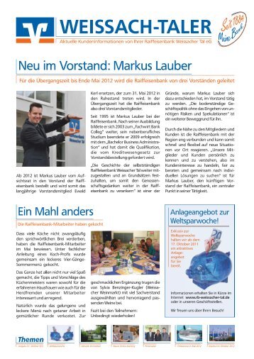 Neu im Vorstand: Markus Lauber - Raiffeisenbank Weissacher Tal eG