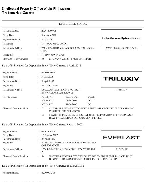 Electronic Trademark Gazette - Intellectual Property Office of the ...