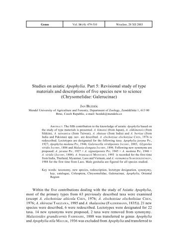 Studies on asiatic Apophylia. Part 5: Revisional study of type ...