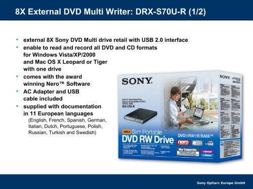 8X External DVD Multi Writer: DRX-S70U-R (1/2) - Sony Optiarc