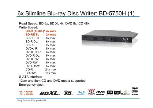 6x Slimline Blu-ray Disc Writer: BD-5750H (1) - Sony Optiarc