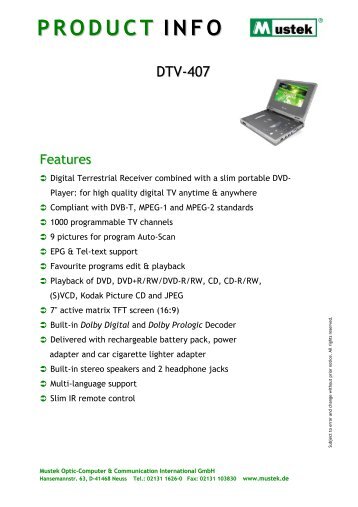 PRODUCT INFO - Mustek System Inc.