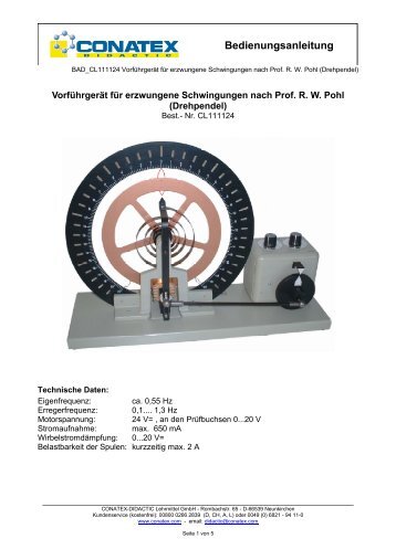 Drehpendel nach Prof. R.W. Pohl - Conatex-Didactic Lehrmittel GmbH