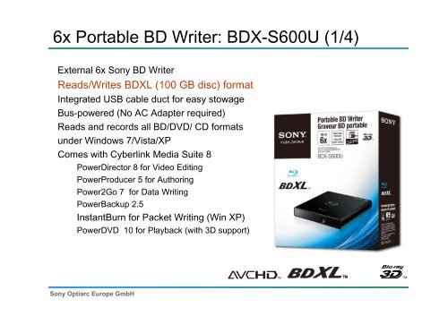 6x Portable BD Writer: BDX-S600U (1/4) - Sony Optiarc