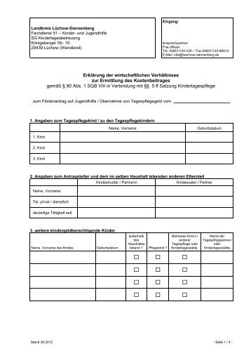 Kindertagespflege: Erklärung der wirtschaftlichen Verhältnisse