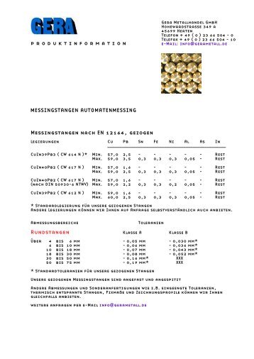 Messingstangen nach EN 12164, gezogen Rundstangen ...