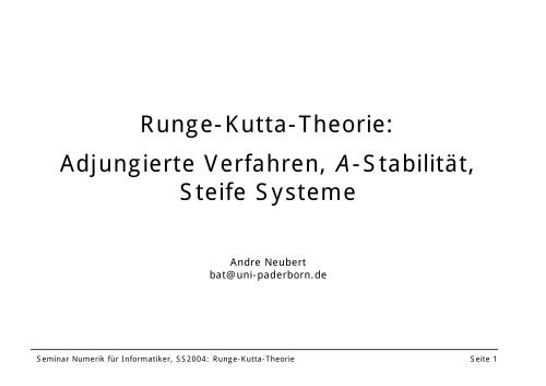 Runge Kutta Theorie Adjungierte Verfahren A Stabilitat Steife