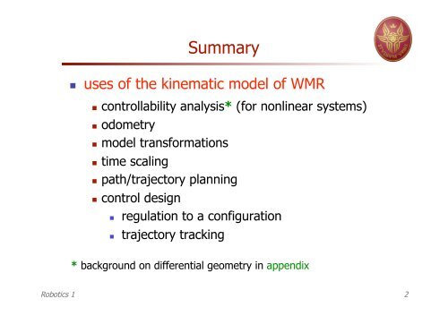 Robotics 1 Wheeled Mobile Robots Analysis, Planning, and Control