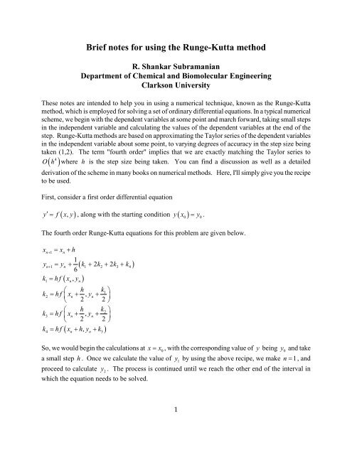 Runge-Kutta Method - Clarkson University