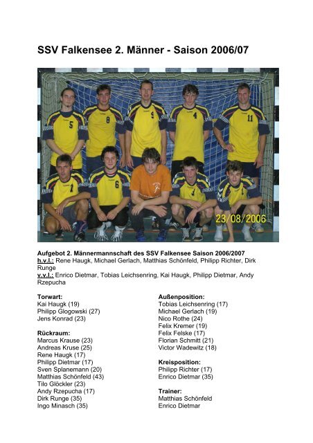 SSV Falkensee 2. Männer - Saison 2006/07