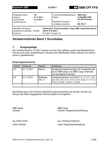 Verladerichtlinien SBB Cargo: Band 1 8 MB