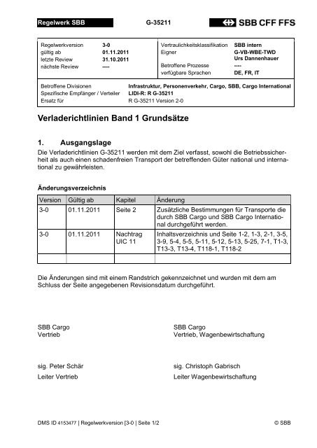 Verladerichtlinien SBB Cargo: Band 1 8 MB