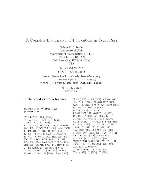 Computing Of Files In University Of Utah