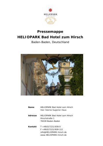 Pressemappe HELIOPARK Bad Hotel zum Hirsch - Stromberger PR