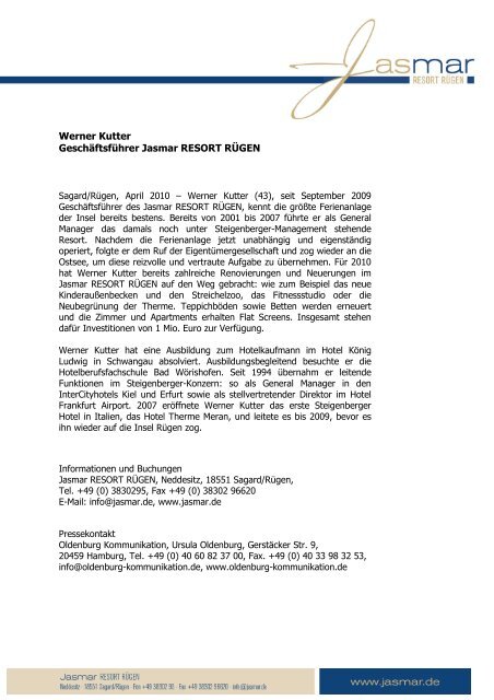 Geschäftsführer & Direktor Werner Kutter - Jasmar RESORT RÜGEN