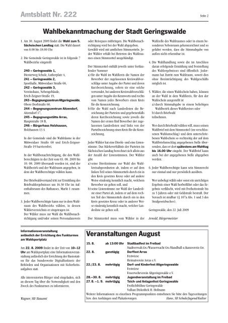 Nr.: 222 vom 1. 8. 2009 - Geringswalde