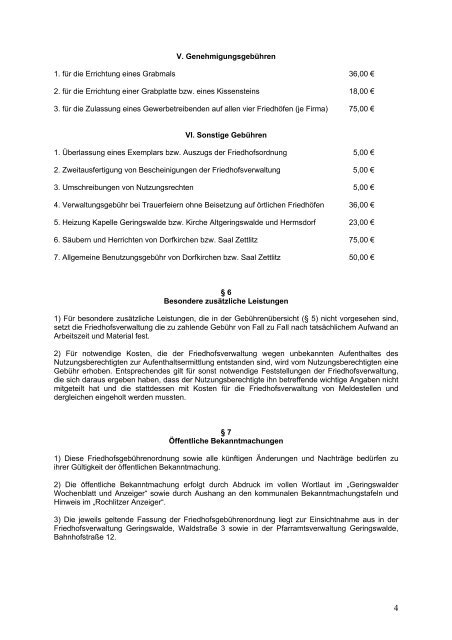 Friedhofsgebührenordnung - Geringswalde