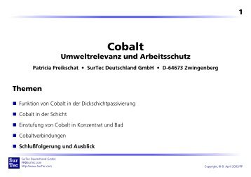 Cobalt - Umweltrelevanz und Arbeitsschutz - Chromitierung - SurTec