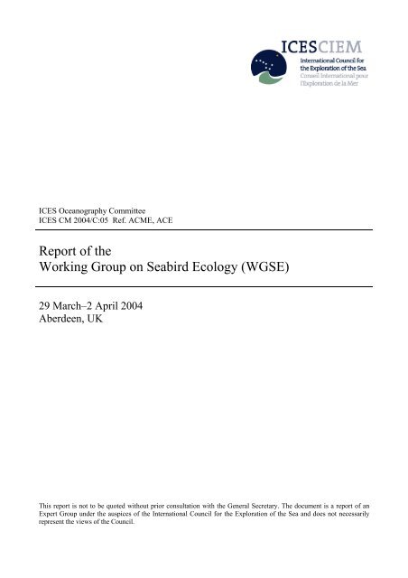 Working Group on Seabird Ecology (WGSE). ICES CM 2004/C:05 ...