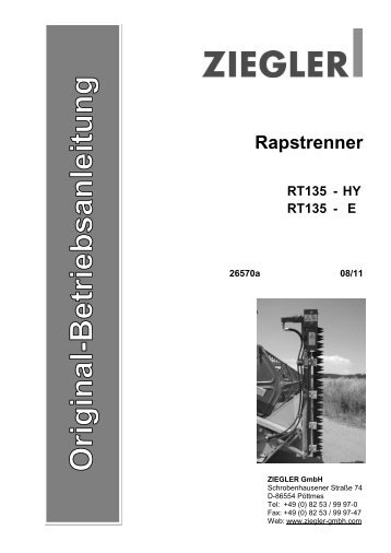 Betriebsanleitung Rapstrenner RT 135 - Ziegler GmbH