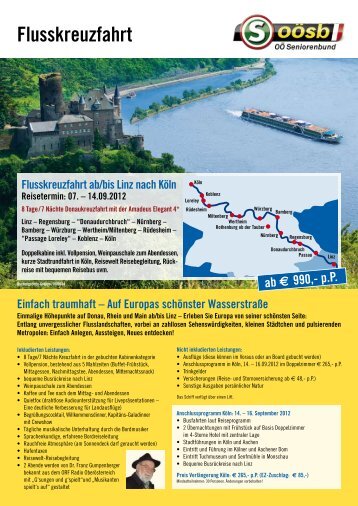 Flusskreuzfahrt ab/bis Linz nach Köln Reisetermin: 07. - Reisewelt