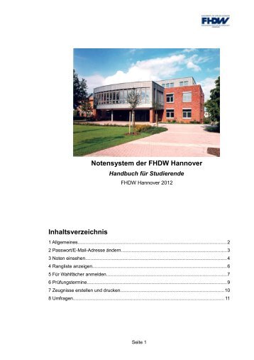 Notensystem der FHDW Hannover Inhaltsverzeichnis - FHDW / bib ...