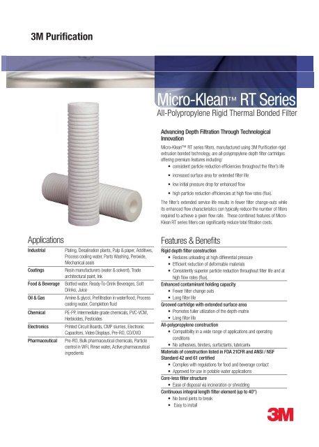 Micro-Klean™ RT Series Filters - 3M Purification Solutions