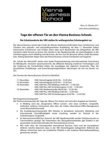 Tage der offenen Tür an den Vienna Business Schools
