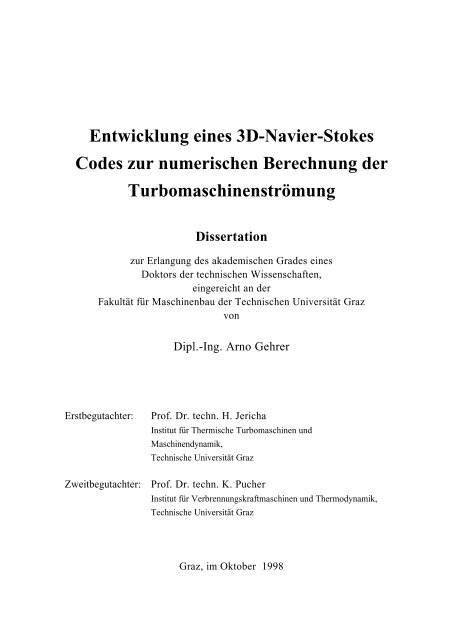 Entwicklung eines 3D-Navier-Stokes Codes zur numerischen ...