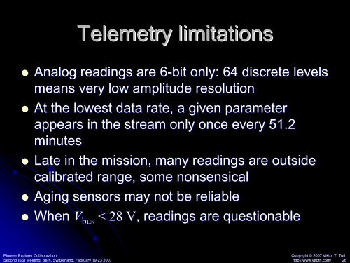 Pioneer telemetry: initial analysis - Viktor T. Toth