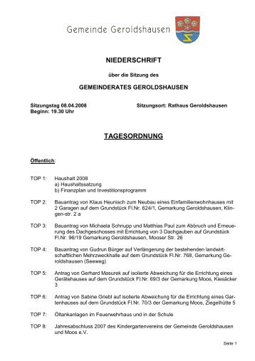 NIEDERSCHRIFT TAGESORDNUNG - Geroldshausen