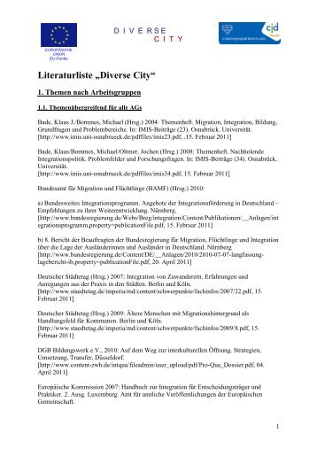 Literaturliste Diverse City UE_Link - CJD Eutin und Hamburg