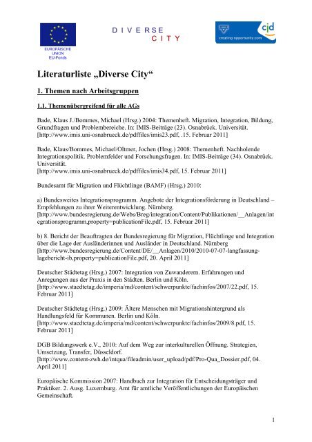 Literaturliste Diverse City UE_Link - CJD Eutin und Hamburg