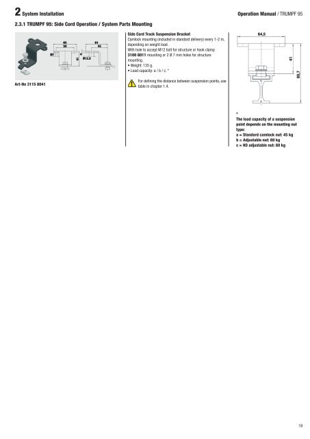 Operation manual Track System TRUMPF 95 - Gerriets