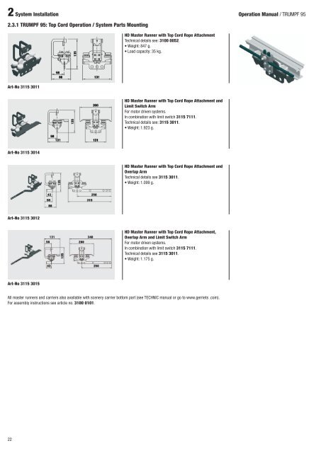 Operation manual Track System TRUMPF 95 - Gerriets